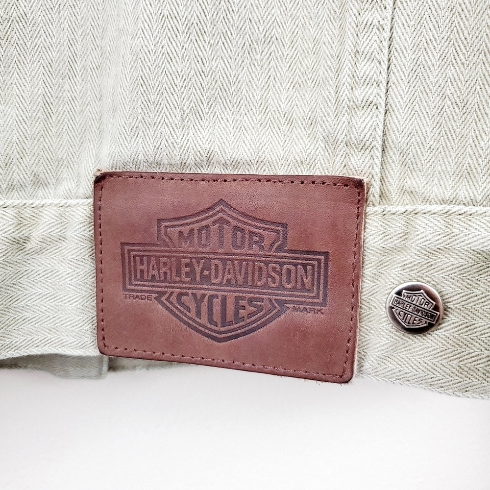 Harley Davidson | Taupe Studded Denim Crop Jacket - Picture 7 of 8